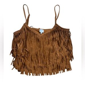 NWT Blue Rain x Francesca's Fringe Tank Top Western Boho Rust Caramel Medium New